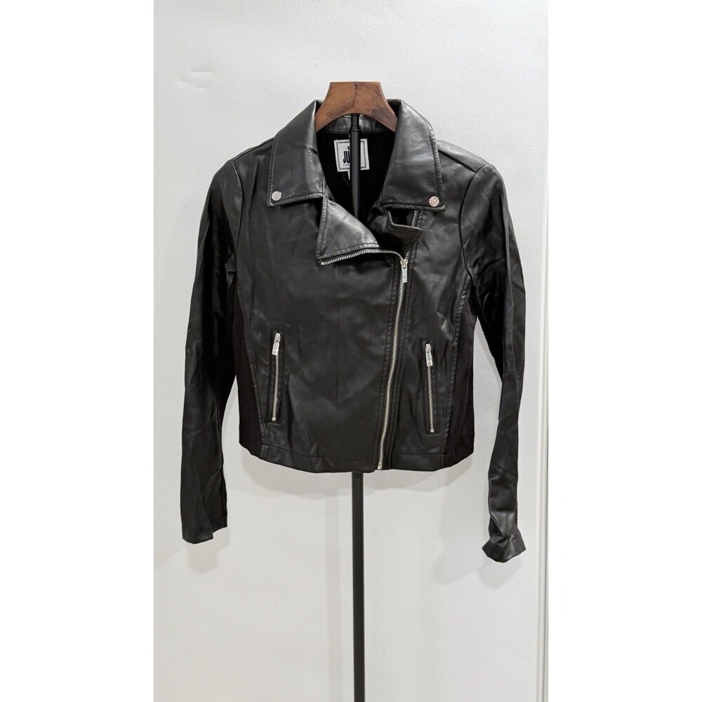 Juicy Couture Black Faux Leather Moto Jacket Asym Zip Women’s Size Small